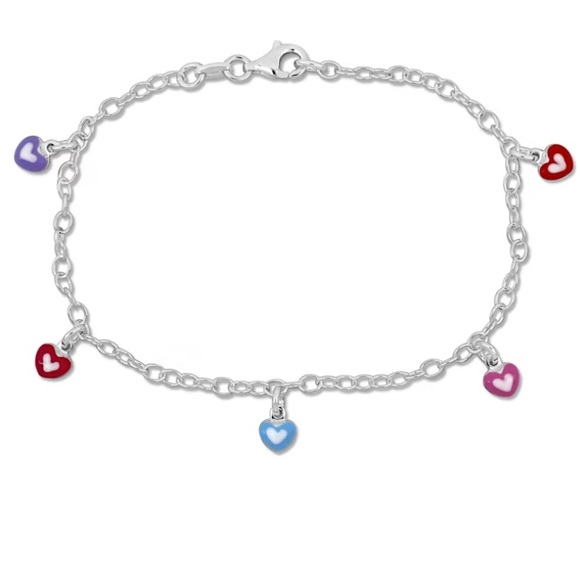 Real precious gemstone sterling silver multicolor heart charm bracelet - Picture 3 of 7